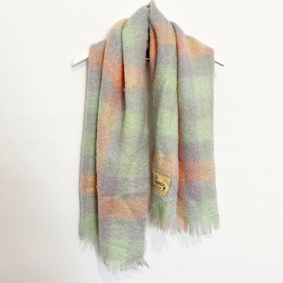 Simons 100% Mohair Vintage Pastel Plaid Fringe Blanket Scarf Shawl Checkered - Picture 2 of 7